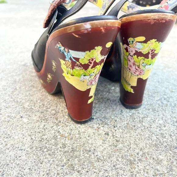 Miss L-Fire Rockabilly Brown Leather Wood
Heel Platform Sandals RARE - Picture 3 of 5